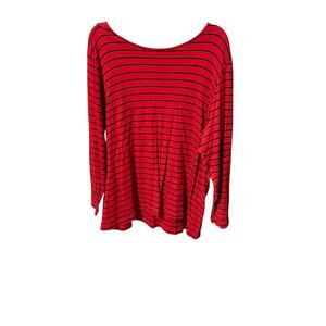 CJ banks Red Black Stripe LS Long Sleeve Scope Neck Pullover Women's Size 2X EUC